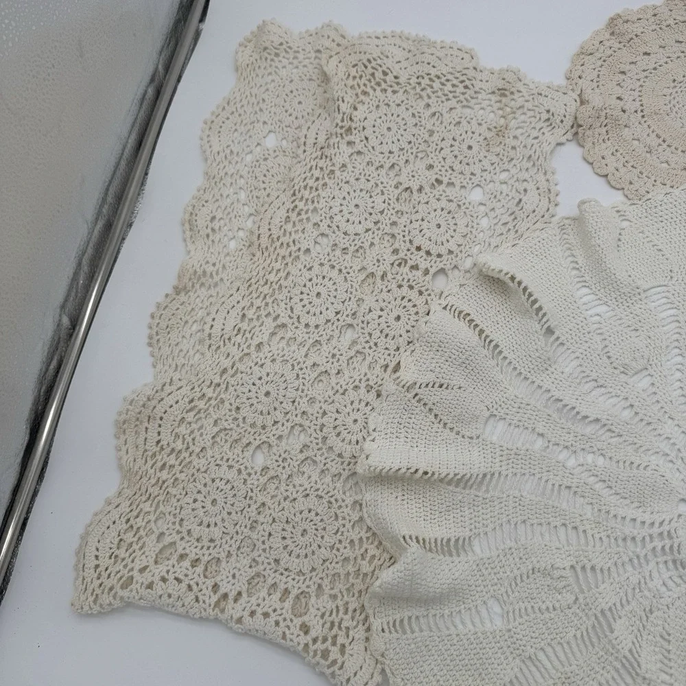 Vintage Crochet Doilies &‎ Table Runner Lot 6pc Ivory Farmhouse Cottage Cotton